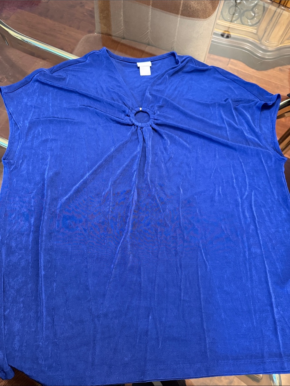Chico's Bright Royal Blue Ring-Front Short Sleeve Tunic